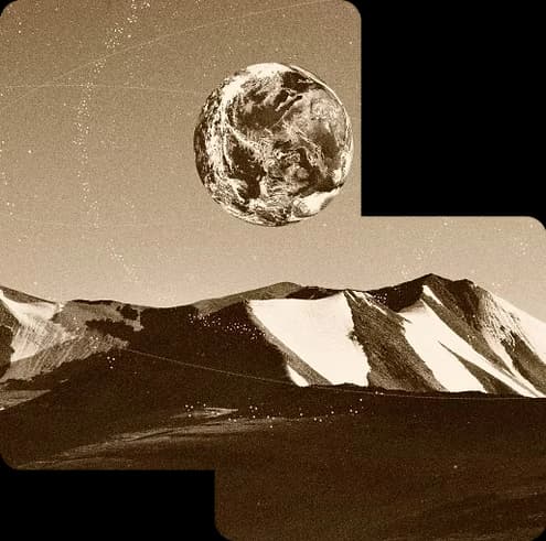 Landscape in sepia with a planet in the background