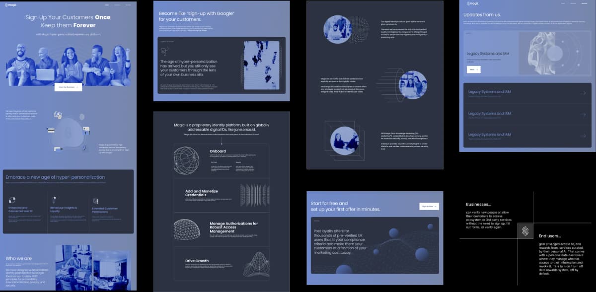 Magic ID website screen designs