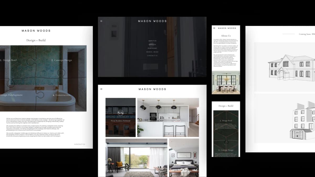 Mason Woods website screen designs