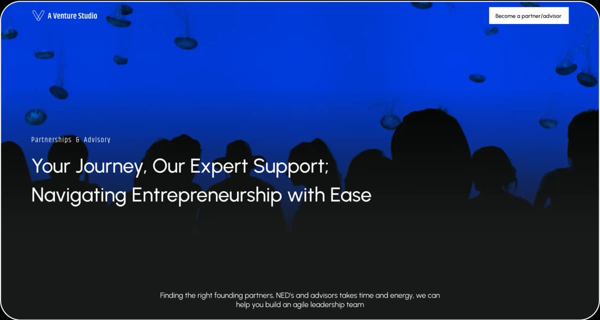 A venture studio hero section page design